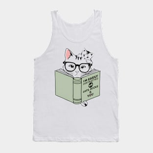 Easily Distracted By Cats Books And You Funny Cat Book Lover Tank Top